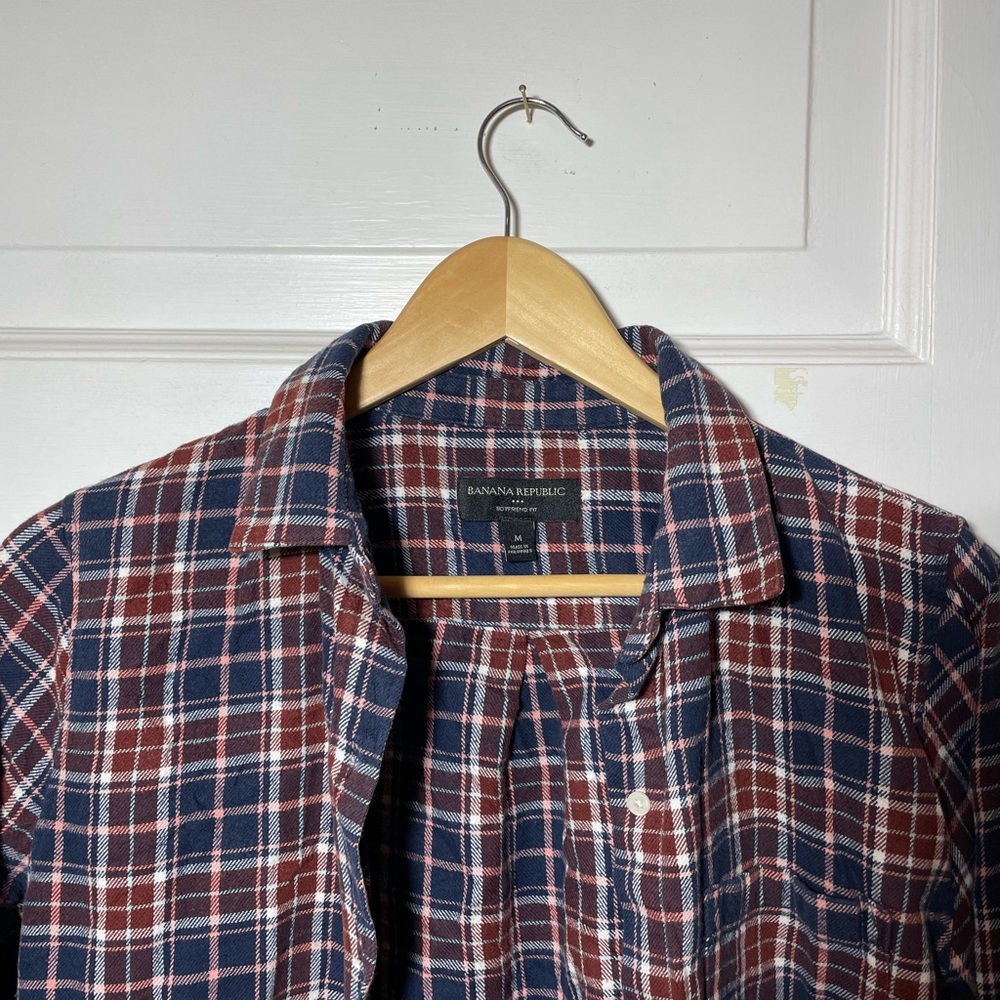 Banana Republic Red and White Plaid Boyfriend Flannel